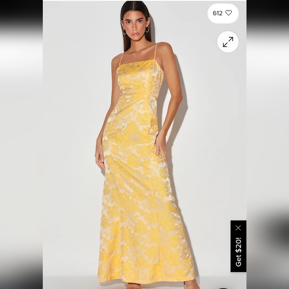 Lulus Bright Blooms Champagne and Yellow Floral Jacquard Maxi Dress